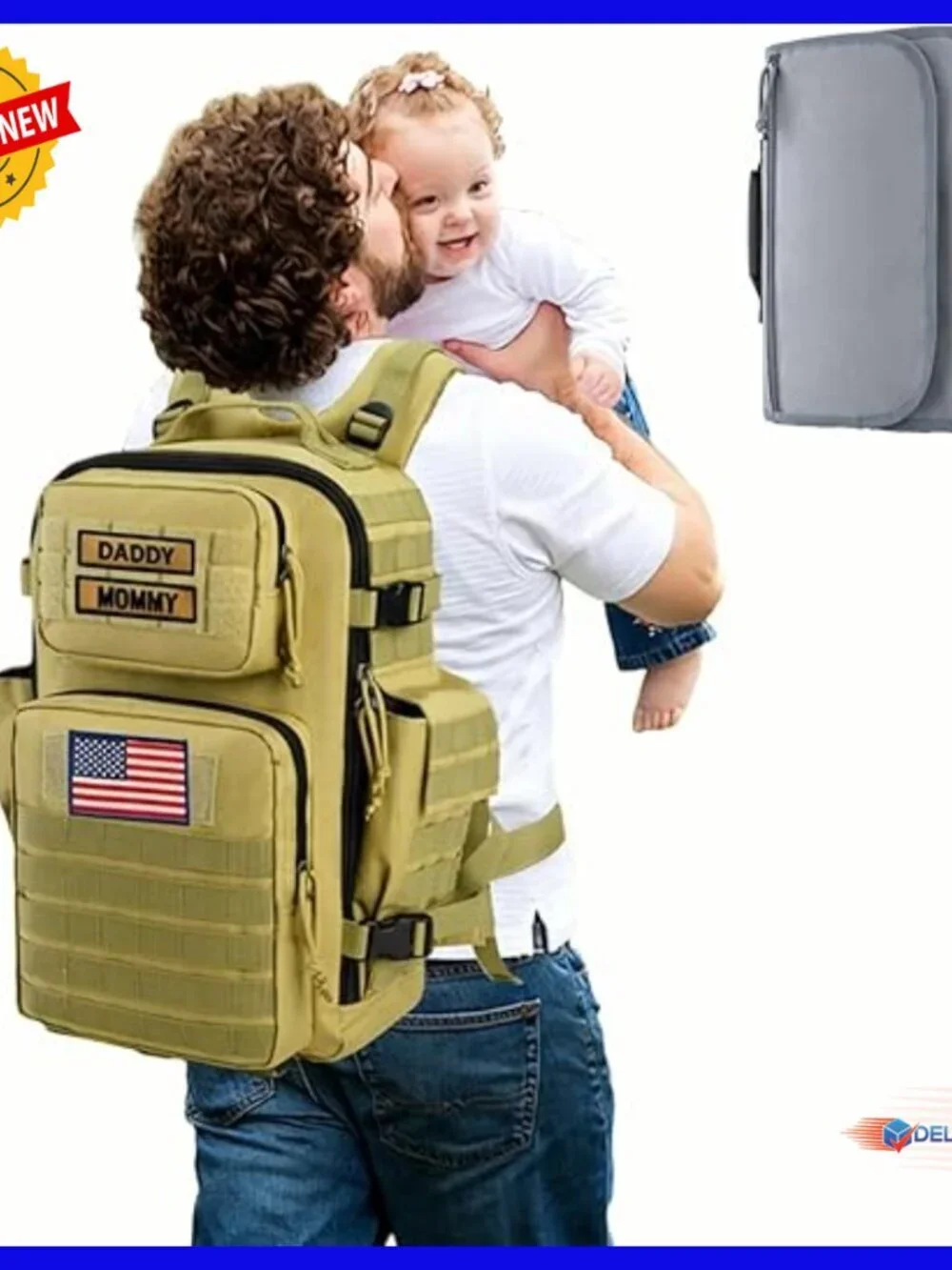 Large Military Diaper Backpack with Changing Pad for Hiking Travel